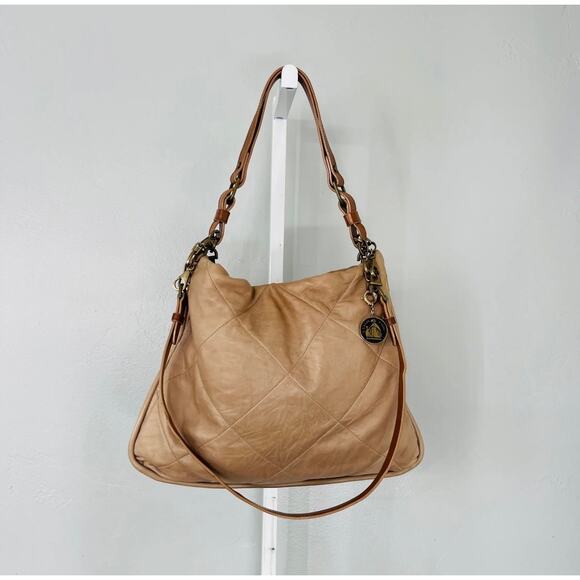 Lanvin Paris Quilted Tan Leather Shoulder Bag with Charm - Designer Luxury Purse - Picture 2 of 9